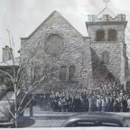 Congregation on steps 1945